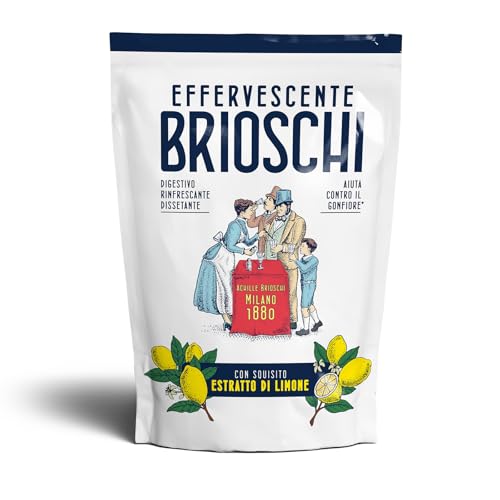 Effervescente Brioschi - Preparato granulare effervescente, rinfrescante e dissetante con squisito estratto di Limone, che allevia la sensazione di gonfiore dopo i pasti - Busta da 100g