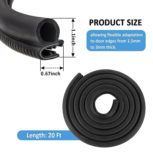 Image of 20Ft Car Door Seal Strip,U-Shaped Automotive Weather Stripping Rubber Seal Strip with Metal Clips,Universal Push-in Car Door Edge Guards Fits Car Truck Boat RV Home (20Ft)