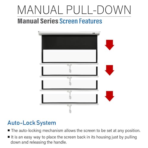 Image of Akia Screens 125 inch Manual Pull Down Projector Screen, 1:1 Retractable Projection Screen, Auto Lock Ceiling & Wall Mount, 8K 4K HD Ready, White Case, AK-M125S1.