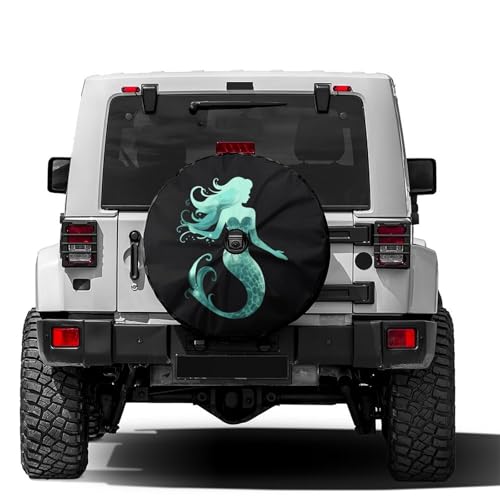 Image of Delerain Spare Tire Cover with Backup Camera Hole Green Mermaid Wheel Covers Waterproof Dust-Proof UV Sun Universal Fit for Trailer RV SUV Truck (18 Inch for Diameter 32 inch-34 inch)