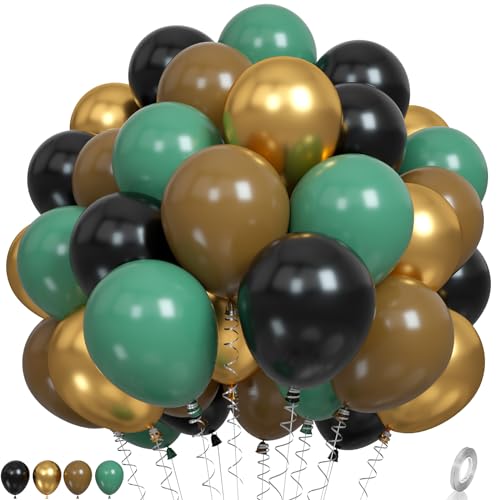 Image of Green and Brown Balloons, Camo Balloons Camouflage Party Balloons Green Black Latex Balloons Metallic Gold Balloon for Kids Adults Hunting Birthday Soldier Army Theme Party Jungle Camping Decorations