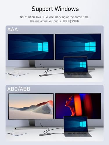 Lemorele USB C Dual HDMI Docking Station 11 in 1, USB C Dual Monitor Hub with Gigabit Ethernet, 2*HDMI, 4*USB, PD 100W, USB-C 3.0 Data, SD/TF, Suitable for MacBook/Dell/HP/Surface/Lenovo/Windows - Image 6