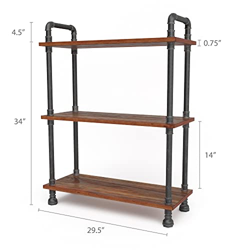 Barnyard Designs Rustic Industrial Bookshelf - Real Pine Wood With Sturdy Metal Frame - 3 Tier Bookcase For Displaying Decor - No Tools Required Assembly - 38.5" Tall, 29.5" Wide, 11.75" Deep #TOP2