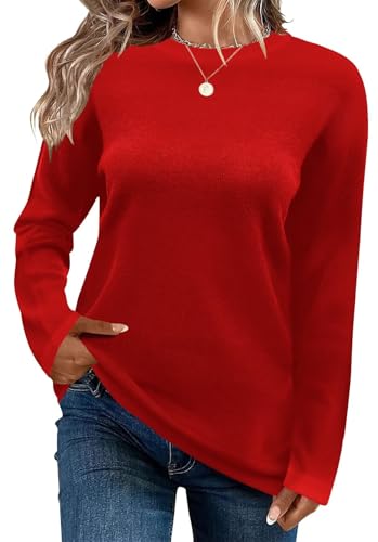 Image of QACOHU Women's Fall Sweater 2025 Crew Neck Long Sleeve Casual Pullover Knitted Sweater Tops