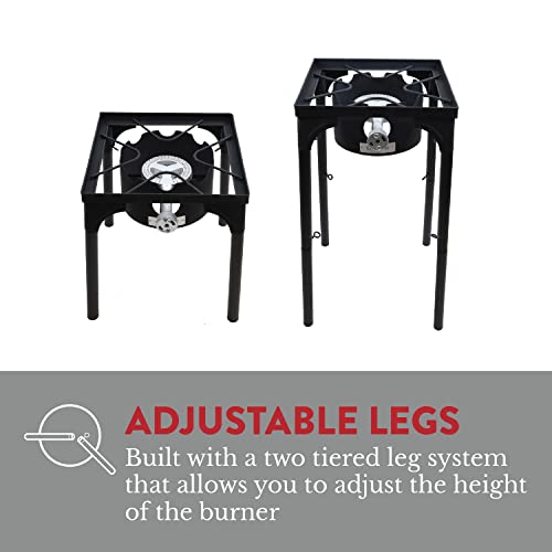 GasOne-Propane-Single-Burner-Camp-Stove-with-High-Temp-Paint-Red-QCC-Steel-Braided-Regulator-with-Height-Adjustable-Leg