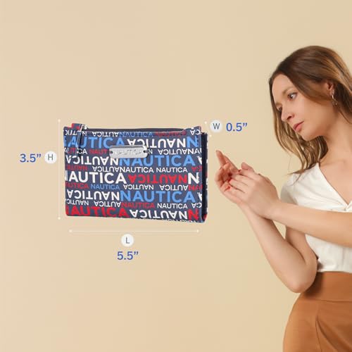 Image of Nautica High Tide Small Wallet for Women, RFID Blocking Slim Credit Card Holder with Zipper Coin Pocket, Bifold Compact Wallet with ID Window, Indigo /Marina