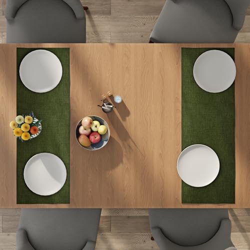 Image of Encasa XO Dining Table Runner for 4 Seater, Chenille Fabric Green
