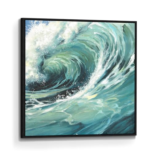 Framed Ocean Canvas Wall Art: Hand Painted Sea Wave Painting Picture Seascape Print Coastal Beach Water Scene Artwork Large Living Room Bedroom Decor