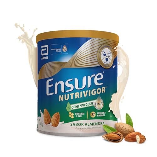 Ensure Nutrivigor Origen Vegetal - Sabor Almendra - Complemento Alimenticio para Adultos, con HMB, Proteínas, Vitaminas y Minerales, como el Calcio- Lata de 400 g​