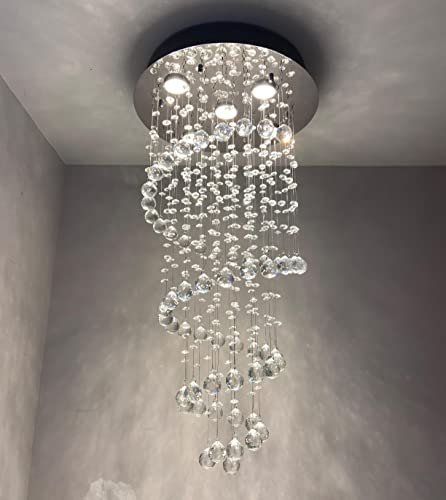 A1A9 Luces de araña de cristal en espiral, Luces de techo LED de cristal K9, Accesorio de lámpara colgante de montaje empotrado para sala de estar Comedor Pasillo Escalera Vestíbulo D40cm H80cm Cover