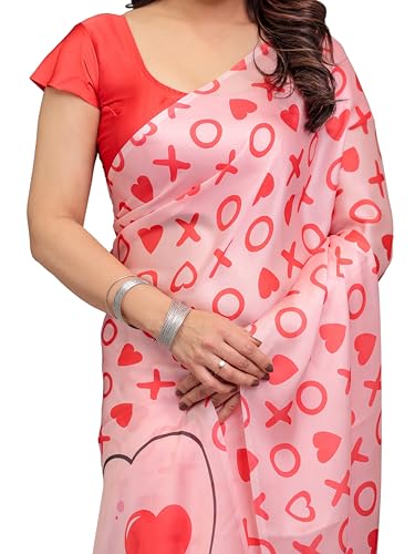 Image of ALMAARI FASHION Women's Floral Printed Georgette Satin Saree with Unstitched Blouse Piece | Traditional Ethnic Wear Sarees | Soft Lightweight Ethnic Office Wear Daily Wear Indian Sari (SG 151-160 H)