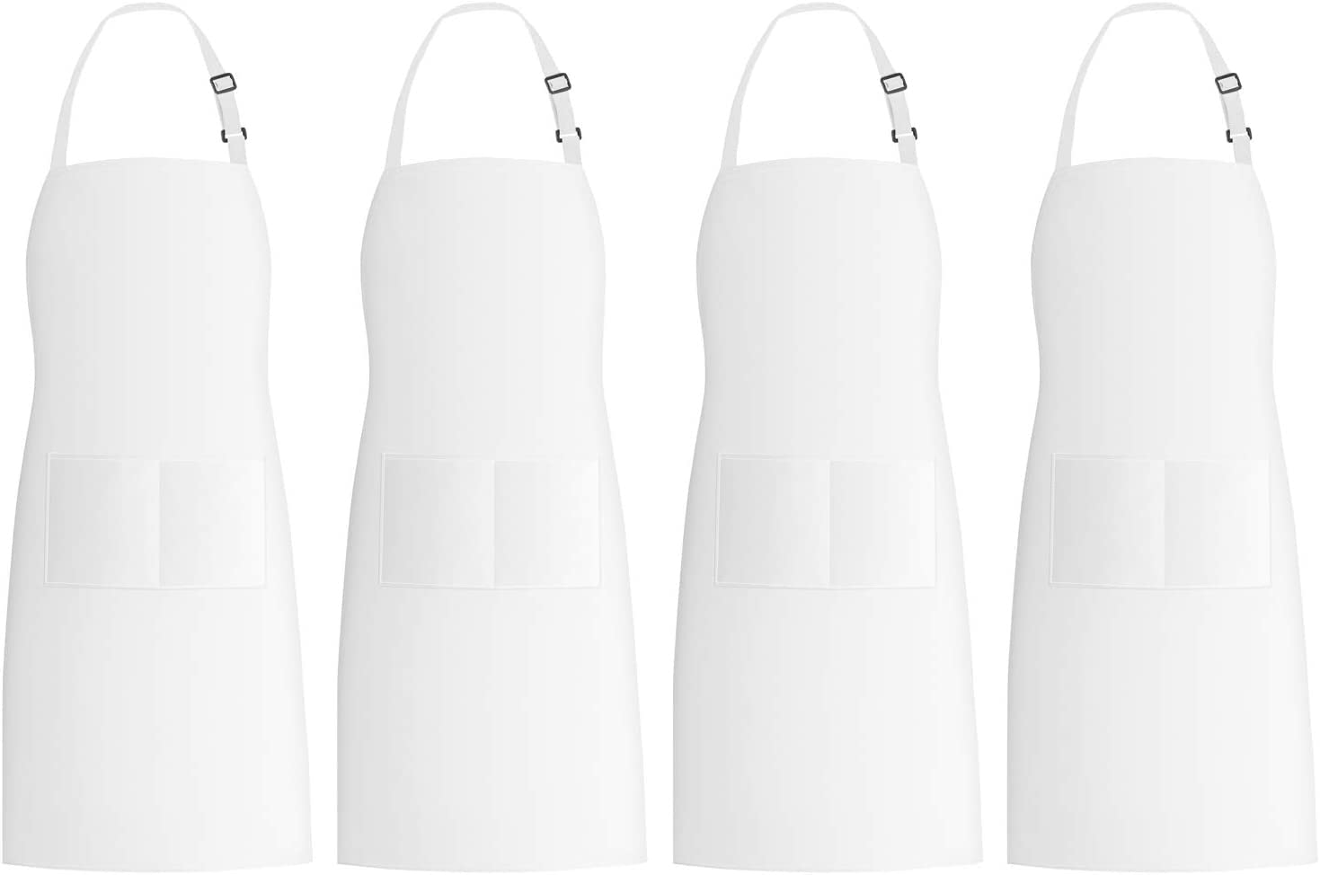 UNEAKO 4Pack Bib Apron Chef Apron for Men Women Water drop Resistant with 2 Pockets,Kitchen Cooking BBQ Apron with Adjustable Neck,Unisex Apron ( Color : White , Size : Medium )