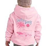 Wrenpies Hawaii Palm Beach Hoodie for Girls Cute Ocean Aesthetic Puff Sweatshirt for Kids Preppy Graphic Sunset Pocket Tops(Pink,7-8 Years)