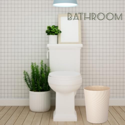 Image of Plastic Small Bathroom Trash Can Wastebasket Garbage Can, Beige, 2 Pack
