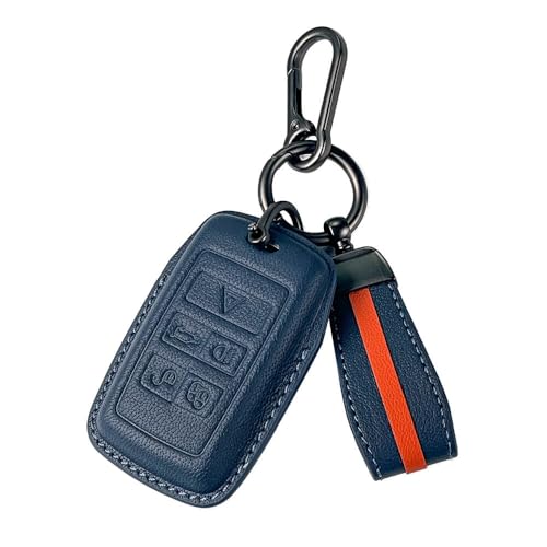 Image of Keyzone Royal Leather Key Cover for XF XJ XE F-PACE F-Type Evoque Velar Discovery LR4 Sport 5 Button smart Key (Celestial Blue)