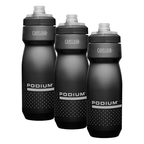 Image of CamelBak Podium Bike Squeeze Water Bottle, High Flow Easy Squeeze Design for Cycling Performance, 24oz, Black (Pack of 3)