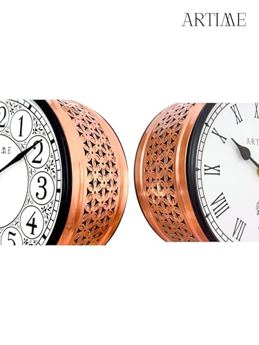 Image of Handcrafted Double Side Metal Analog Vintage Wall Clock,Hand Jali Cutting | 1.5 Year Machine Warranty |65470- Size INCHES | 1 Side Number 1 Side Roman,Colour Copper Size 8 inch