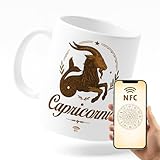 Miss Chapas | Taza CAPRICORNIO Interactiva con Chip NFC – Acceso Diario al Horóscopo del Día | Regalo Original Astrología | Cerámica 300 ml | Compatible con iPhone y Android | Signos del Zodiaco