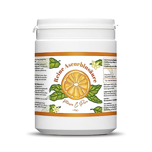 Vitamin C Pure 1kg - Vitamin C Pulver - Reine Ascorbinsäure - 1000 Tage Vorrat x 1000mg Hochdosiert - Mit Messlöffel - Vegan - Premiumqualität