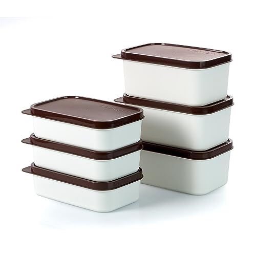 Plastic Storage Food Containers with Lid Set of 12(6x350ml & 6x250ml)Ivory Chocolate,BPA Free Food Grade Plastic Container,Microwave & Dishwasher Safe