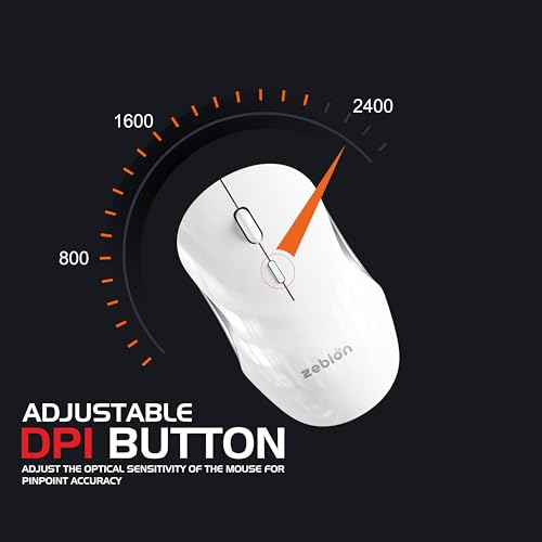 Image of Zebion Connect-3 Triple Mode /Multidevice Mouse,Rechargeable Battery with Type C Cable,Upto 2400 DPI, Silent Click, Ergonomic Design (Bluetooth 5.3 +Bluetooth 5.3, 2.4GHz Wireless) (White)