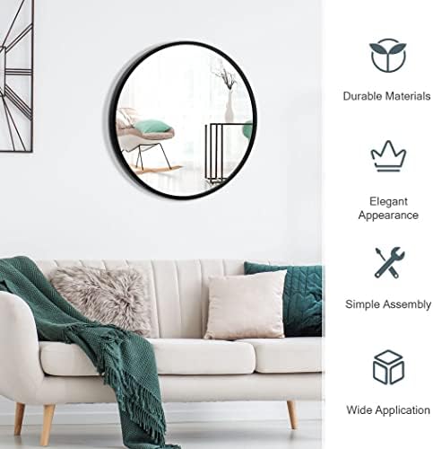 COSTWAY 40cm/60cm/70cm Large Round Wall Mirror, Metal Frame Makeup Shaving Hanging Mirrors, Wall Mounted Circle Vanity Mirror for Bathroom, Bedroom, Living Room and Entryway (Black, 40x40cm)