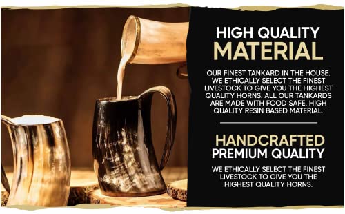 Huge Viking Drinking Horn Extra Large Mug Medieval Style Genuine Ox Horn Tankard For Ale Beer Wine Goblet, Handcrafted Premium Quality, Polished 50.Oz #TOP6