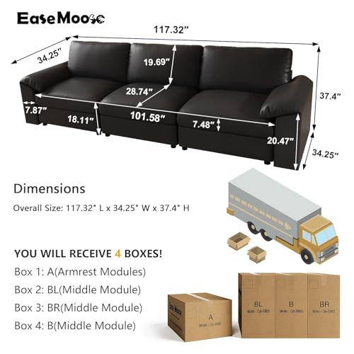 Image of EASE MOOSE 3 Seater Deep Seat Sectional Sofa,Scratch Resistant Faux Leather Material, Oversized Modular Couch,Classic Comfy Sofas for Small Spaces, Black