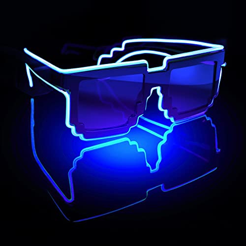 Mode Lunettes de soleil lumineuses Rave sans fil DJ Party avec 4 lunettes lumineuses néon Up masque d'Halloween (a-bleu, taille unique)