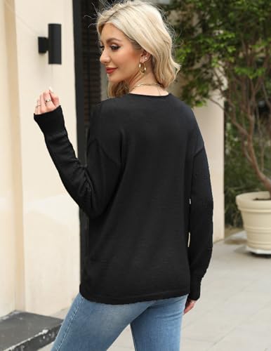 Image of Zeagoo Womens Sweaters Fall Trendy Casual Long Sleeve Shirt Lightweight V Neck Off Shoulder Crochet Pullover Top Outfit