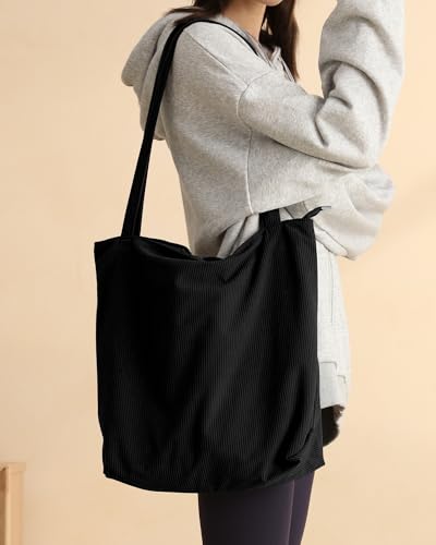 Iioscre Corduroy Zipper Tote Bag