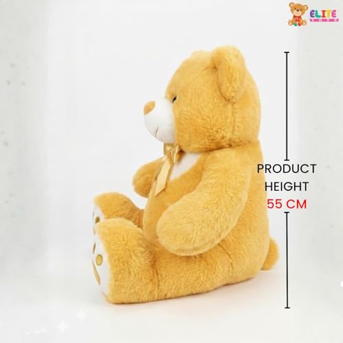 Image of 55 CM Golden Brown Teddy Bear Plush Toy | Super Soft Stuffed Animal for Kids | Cute Bow Tie Design | Huggable Soft Toy for Boys & Girls for Birthdays & Special Occasions