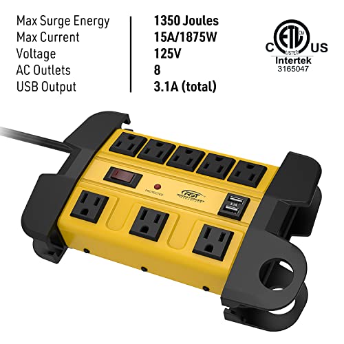 Heavy Duty Surge Protector Power Strip With 2 Usb Ports, Crst 8-Outlet Metal Industrial Power Block With 15A Circuit Breaker, 6Ft Extension Cord, 1350 Joules For Workshop, Garage, Office, Shop… #TOP2