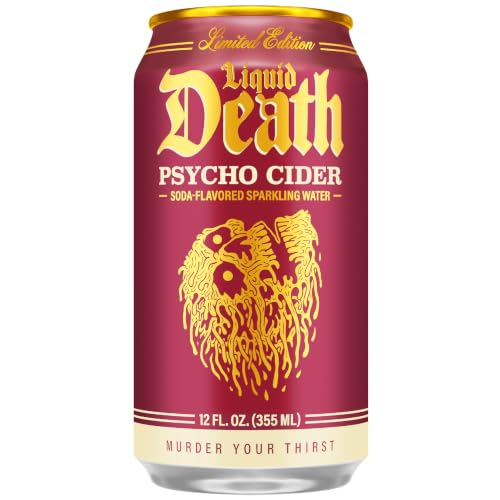 Image of Liquid Death Soda-Flavored Sparkling Water - Psycho Cider (Apple Cinnamon), Less Sugar*, Huge Flavor, No Caffeine, No Artificial Sweeteners, 12 Fl Oz (Pack of 12)