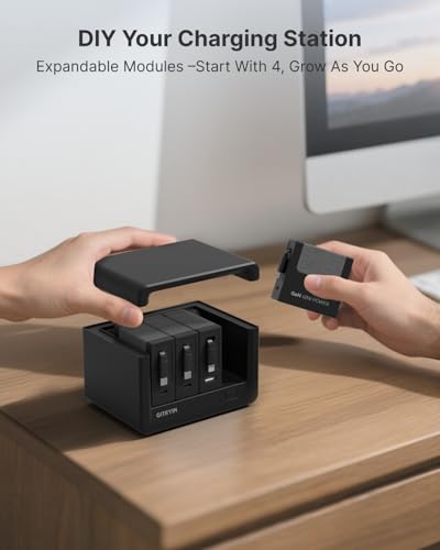 Image of Gitryin 12-in-1 Desktop Charging Station with 3 Retractable Type-C Charger Blocks, 1 Micro Charger and 1 Lightning Charger, 4 USB C Ports, 160W Fast Charging Hub with 33.5in Cable for Multiple Devices