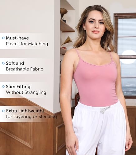 Image of Comfneat Women's 4-Pack Slim-Fit Camisoles Cotton Adjustable Spaghetti Strap Top Underwear