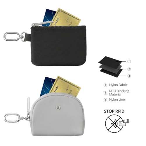 Image of Keychain Wallet Mini Zip Around Wristlet Wallets for Women Detachable Dual Pouch Wristlet Portable Coin Purse Small Wallets With RFID Blocking (Black & Gray)