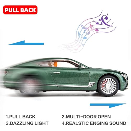 Image of 124 Diecast Metal Car Bentl Continental Diecast Toy Car for Kids Light Sound Pullback Openable Door