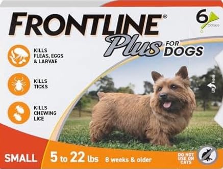 FRONTLINE Plus Flea and Tick Spot Treatment for Small Dogs 5-22 lbs - 6 Month Supply, Kills Fleas, Ticks, Lice, Orange, Waterproof Formula