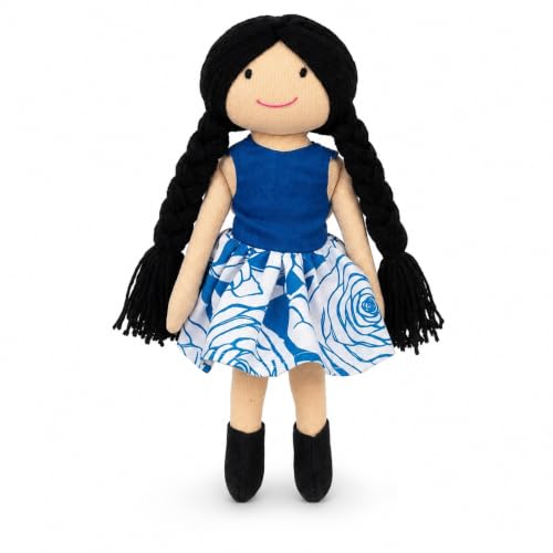 Image of Handcrafted Indian Rag Doll Set, Stitch Soft Toy Doll for Kids, Soft Cotton Fabric Yarn Cloth Doll, Traditional South Indian Soft Toys for Kids Room Decor (Blue, Floral)