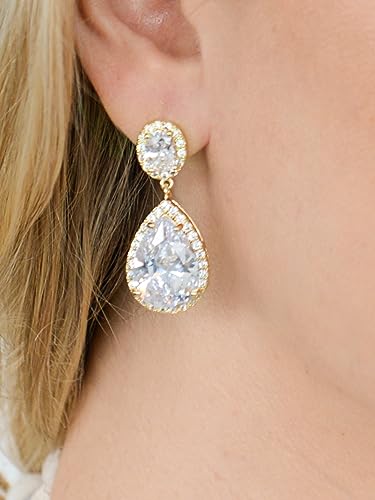 Mariell Cubic Zirconia Pierced or Clip-On Bridal Earrings, Precision Cut CZ Crystals, Bold Dangle Earring for Brides, Jewelry for Wedding, Mother of the Bride4