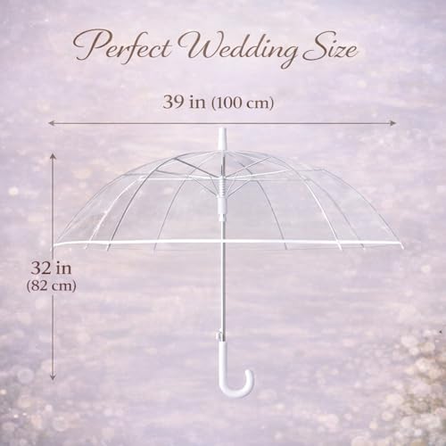 10 Pack 39-Inch Large Clear Wedding Umbrellas, Auto Open Transparent POE Canopy with 8-Rib Frame for Bridal Party, Guests, Outdoor Ceremony and Photos by Generic - Used condition - Image 2