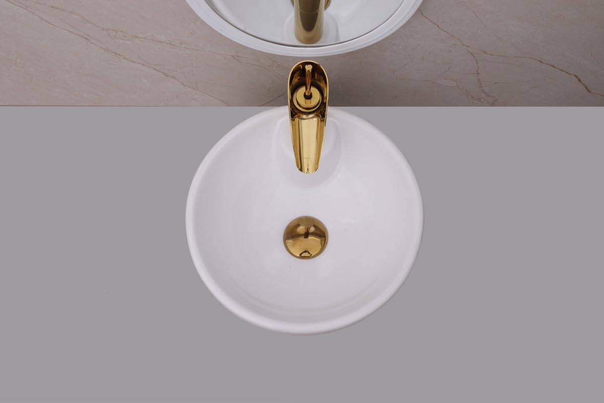 HISRE Countertop Wash Basin 13"x13"x5" | Modern White Ceramic Oval Sink | Elegant Bathroom Basin for Home, Office & Hotels, photo 4 of 4