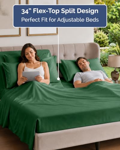 Image of Flex Top Split Head King 6 Piece Sheet Set - Soft & Cooling - Emerald Green