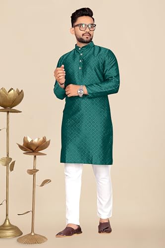 Image of Men's Self Design Cotton Silk Kurta