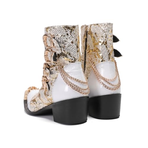 Men Chelsea Boots Casual Dress Boots Snake Print Leather Western Boot Metal Pointed Toe Zipper Decorative with Buckles Party Wedding Disco Singer Handmade Shoes4