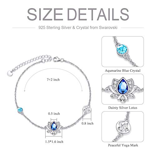 Aoboco Sterling Silver Lotus Flower Bracelet For Women, Yoga Jewelry Gift For Her With September Birthstone Crystal From Austria #TOP1