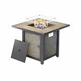 SUNPEAK 30' Round Propane Fire Pit Table - 50K BTU with Lid, Rocks Tank Storage and Cover - Round Gas Fire Pits for Outside Patio - Outdoor Table with Firepit (Black, 30' Square)