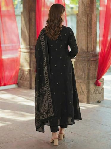 Image of GoSriKi Rust Anarkali Kurta Set for Women with Dupatta | Cotton Kurti Set for Woman | Embroidered Anarkali Suit for Women Kurti Pant Set with Dupatta | Suit Set for Women Latest