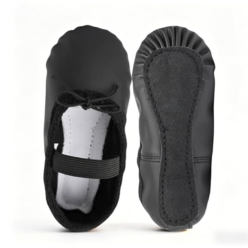 Image of Toddler Ballet Shoes for Girls Baby Ballet Slippers Leather Ballerina Flats | Full Sole Kids Dance Shoes